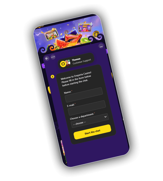 Emperia Casino Live-Chat Support-Formular als Alternative zur externen Hilfe